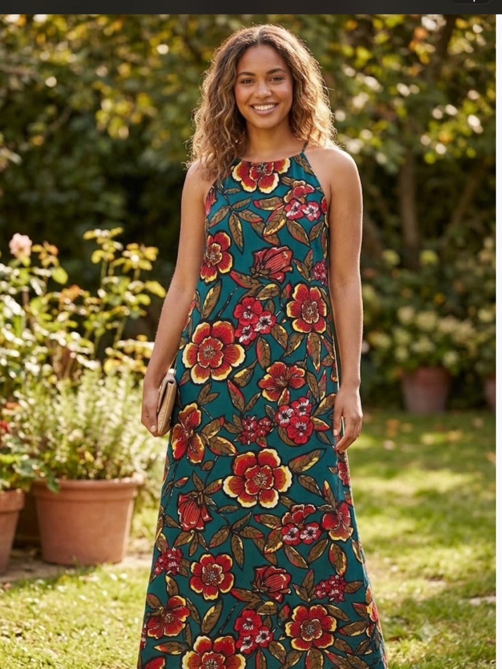 LOFT Teal Floral Halter Maxi Dress